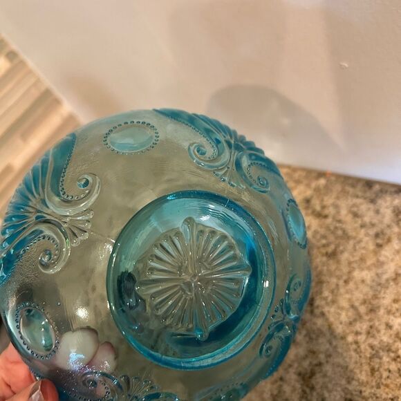 Jefferson Glass Blue Opalescent Candy Dish Bowl Shell Loops Pattern - Picture 5 of 7
